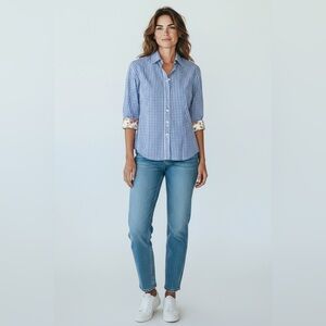 J. McLaughlin Button Front Top Blue Check Size 4